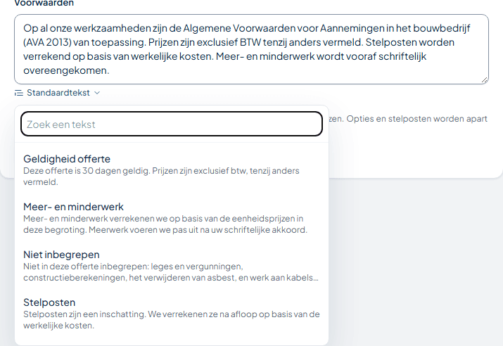 Standaardtekst kiezen