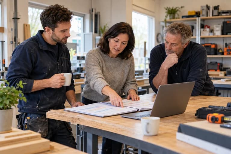 Drie collega’s bekijken samen de cijfers van een project