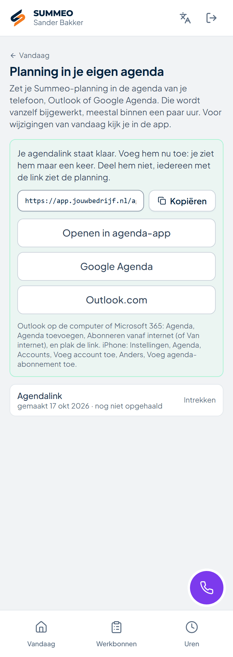 Planning op de telefoon