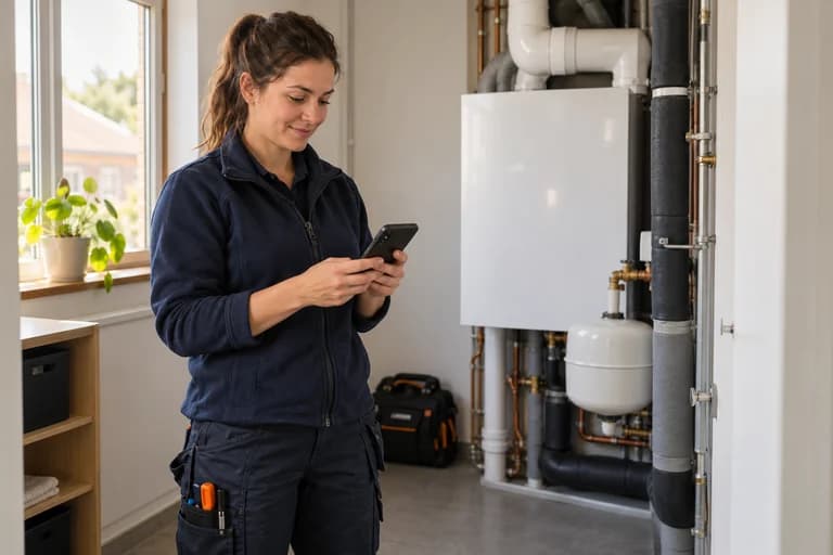 Monteur boekt uren op de telefoon